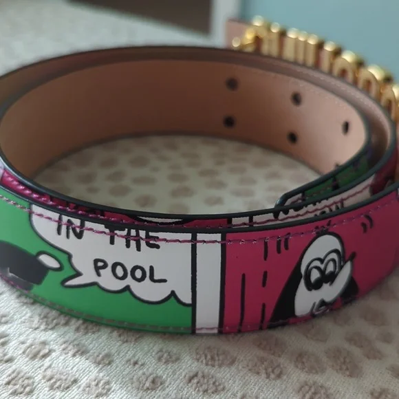 Moschino Logo Buckle Comic print leather belt - Picture 3 of 12